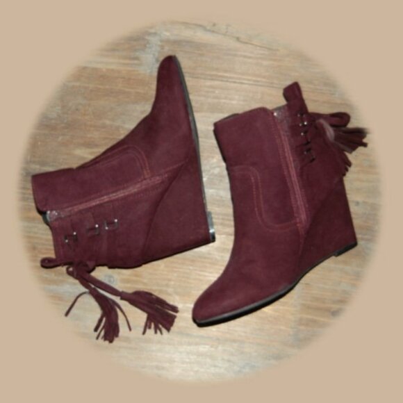 Charming Charlie Shoes - NWOB Charming Charlie Wedge Burgundy Boots, Women Size US 7
